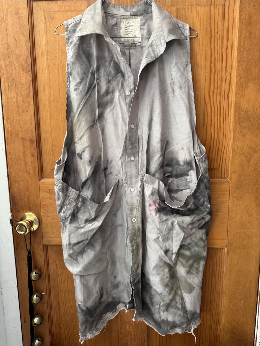 STATE Women’s Gray Tie-Dye Sleeveless Button-Down Shirt/Dress